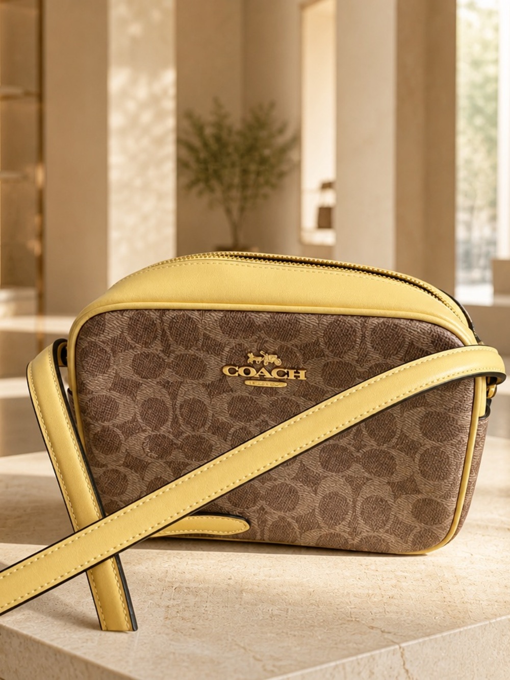 Coach Signature Brown and Yellow Crossbody Bag